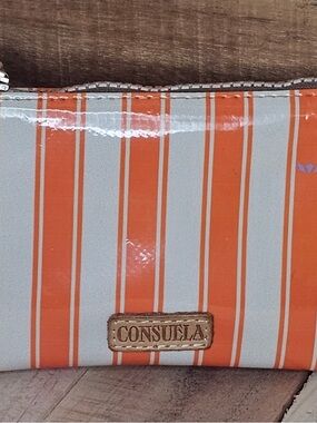 Consuela Orange and Cream Striped Cosmetic Wristlet